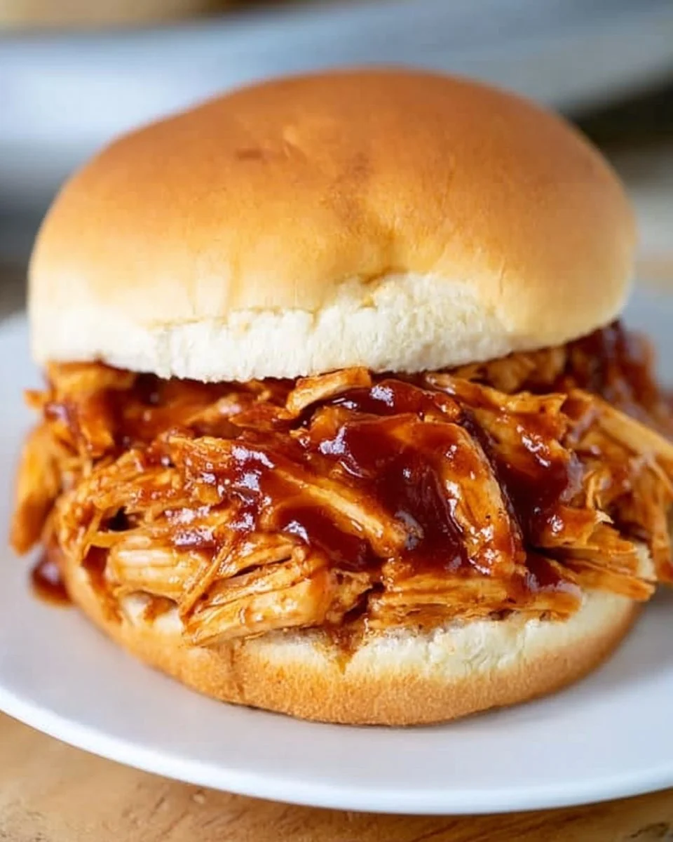 Crockpot BBQ chicken served with sides on a wooden table